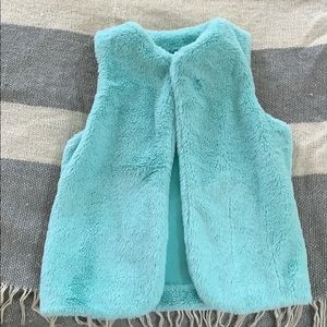Girls Blue Fuzzy Vest Faux